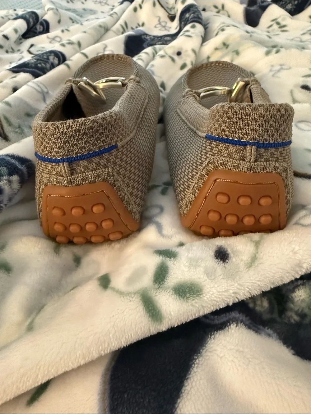 Rothy's Tan Knit Loafers with Gold Bit